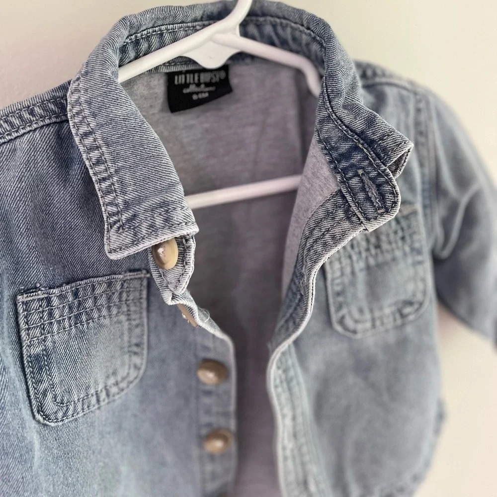 Little Bipsy - Denim Chambray Button Down Jean Jacket - Size 0-6 Months - Picture 5 of 6